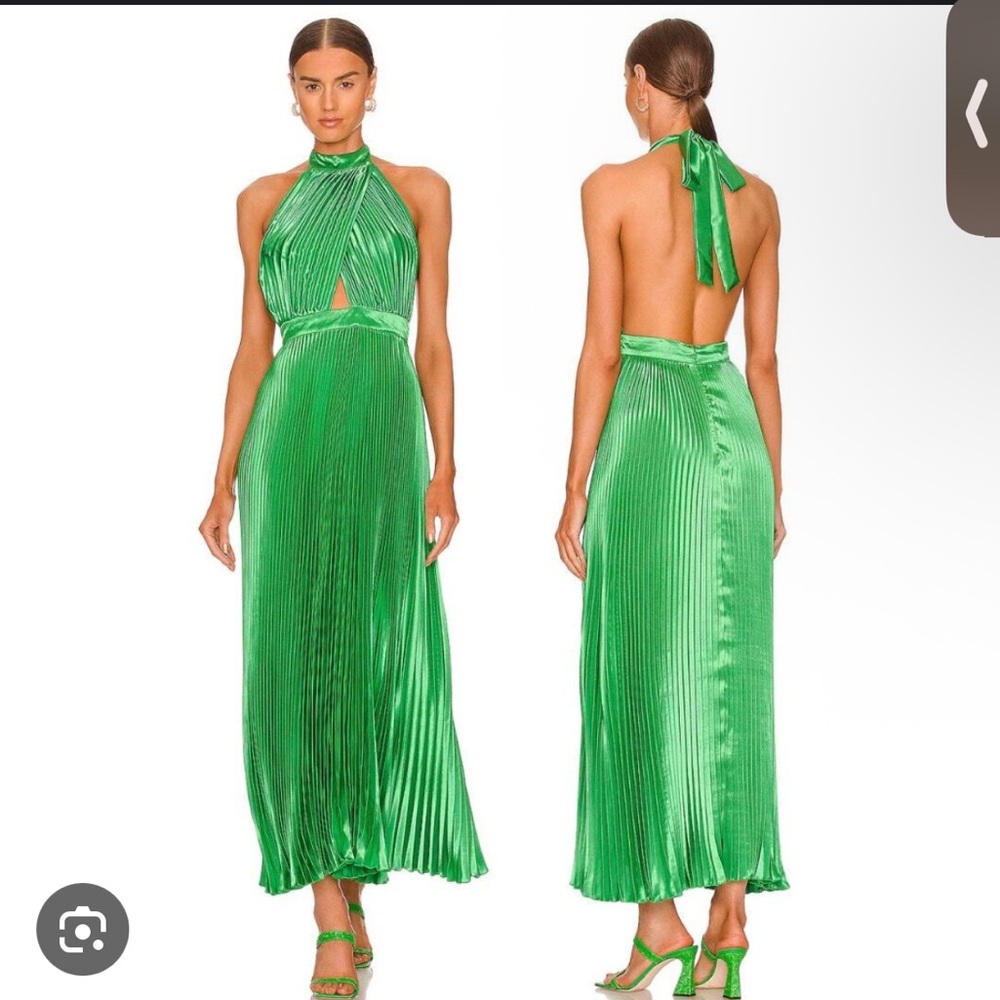 L’IDEE size 6 green pleated midi emerald dress green renaissance